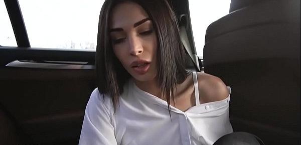  Brunette sucks in a car